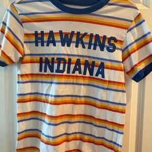 Netflix The Stranger ThingHawkins Indiana Striped Tee-size XS adult